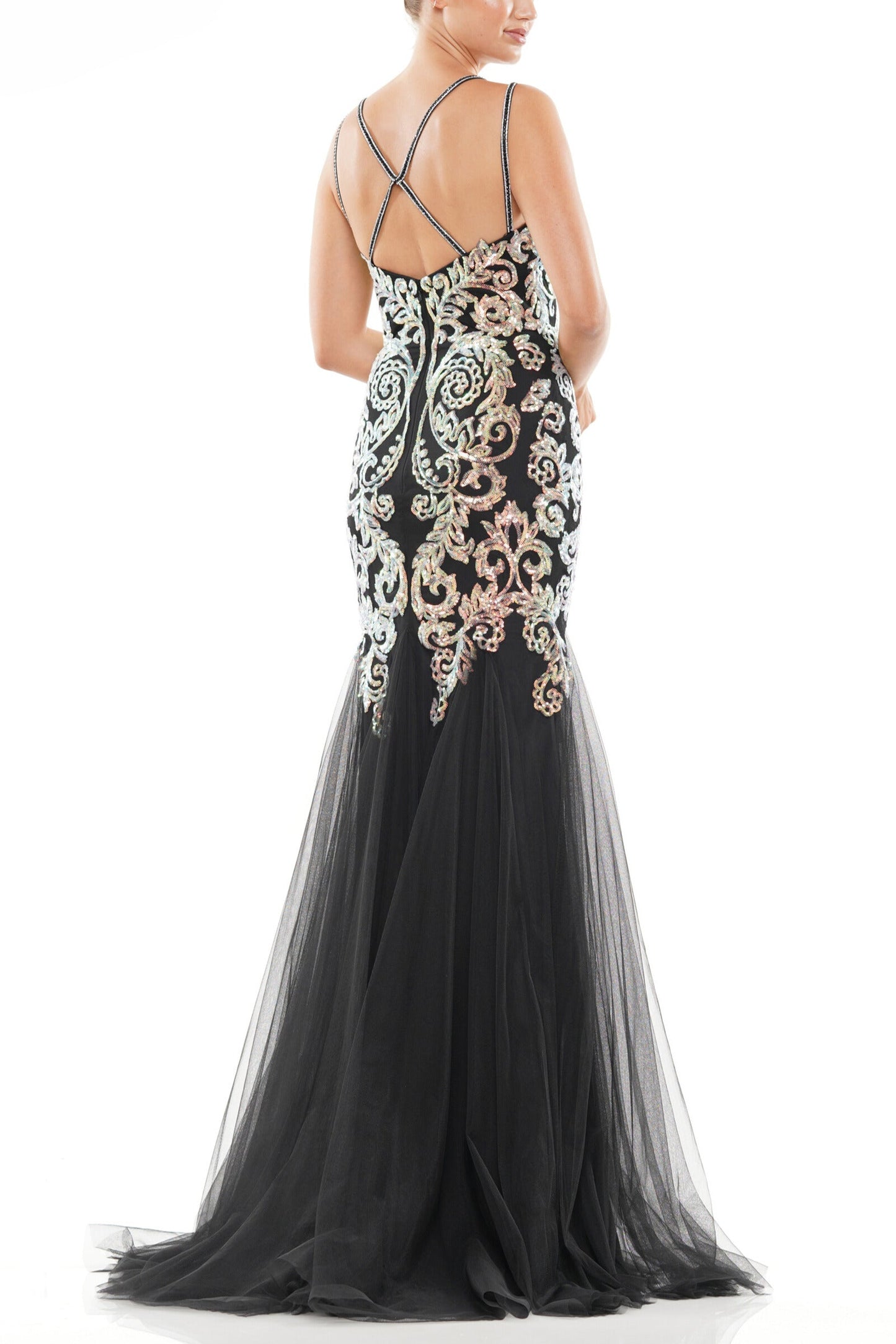 Colors Dress Sleeveless Embroidered Sequin Gown