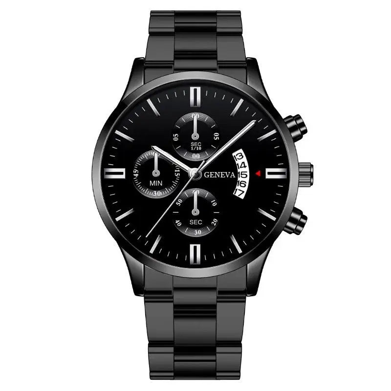 fashion calendar watch trend sports men's steel band wristwatch business pop hand jewellery set waterproof men's watch