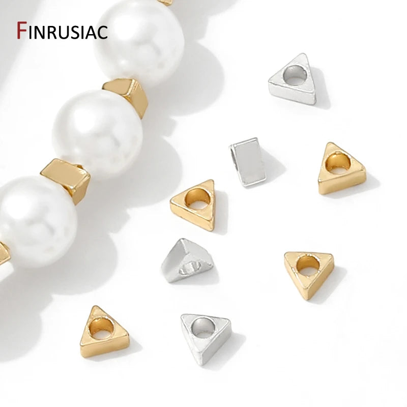 14K Gold Plated Brass 3mm Spacer Beads,Beads Separator,Metal Triangular Loose Beads For DIY Bracelet Necklace Making Accessories