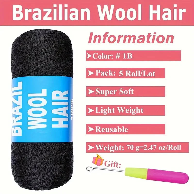 Black Brazilian Wool Hair Yarn for Braids