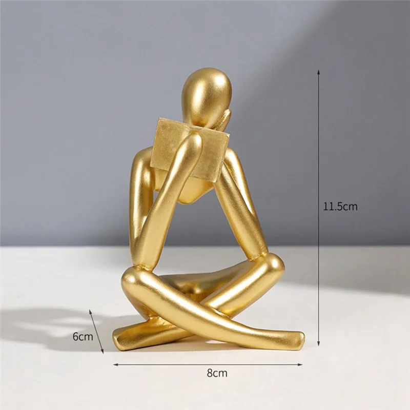 AB68 Thinkers Sculptures,Gold Thinkers Resin Statue Reading Ornament,Thinkers Sculpture Decoration, Modern Book Decor Durable A