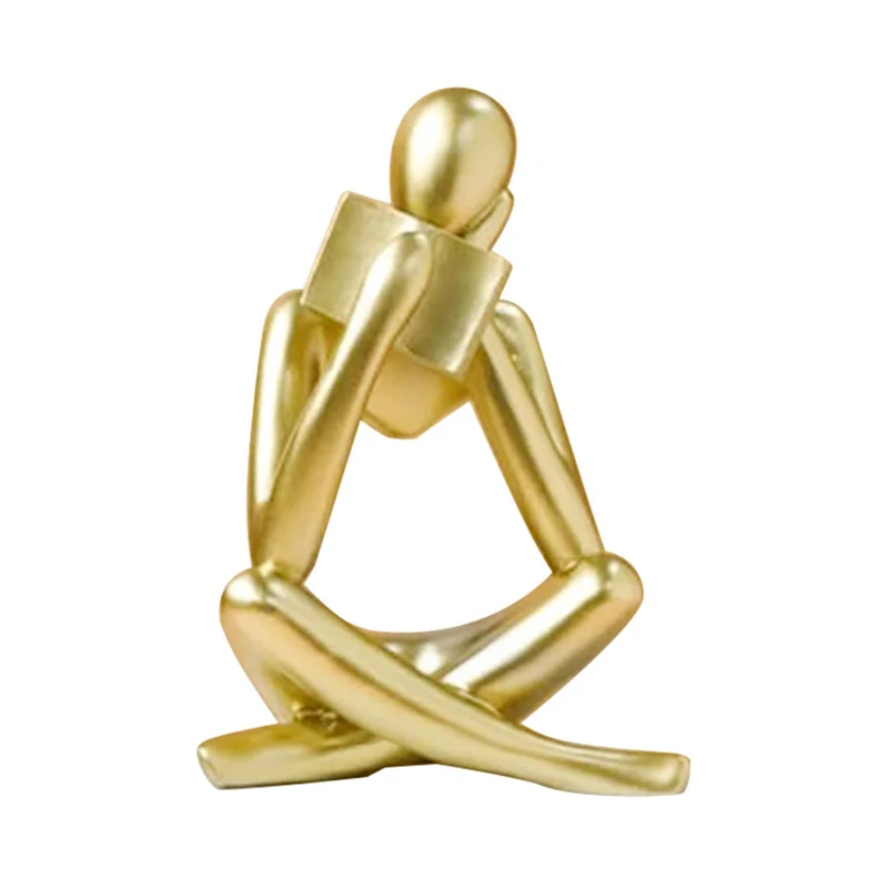 AB68 Thinkers Sculptures,Gold Thinkers Resin Statue Reading Ornament,Thinkers Sculpture Decoration, Modern Book Decor Durable A