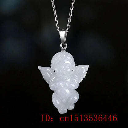 Natural Emerald Carved Lucky Angel Jade Pendant Chinese Necklace Charm Jewellery Fashion Amulet Luck Gifts for Man Women