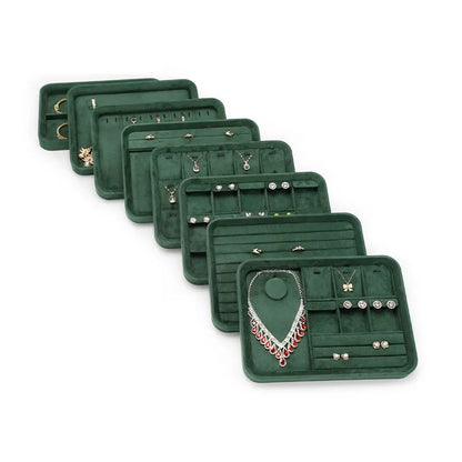 Velvet Jewelry Tray Set Multi-Compartment Storage for Rings Earrings Necklaces Watches Jewellery Organizer Tray Green