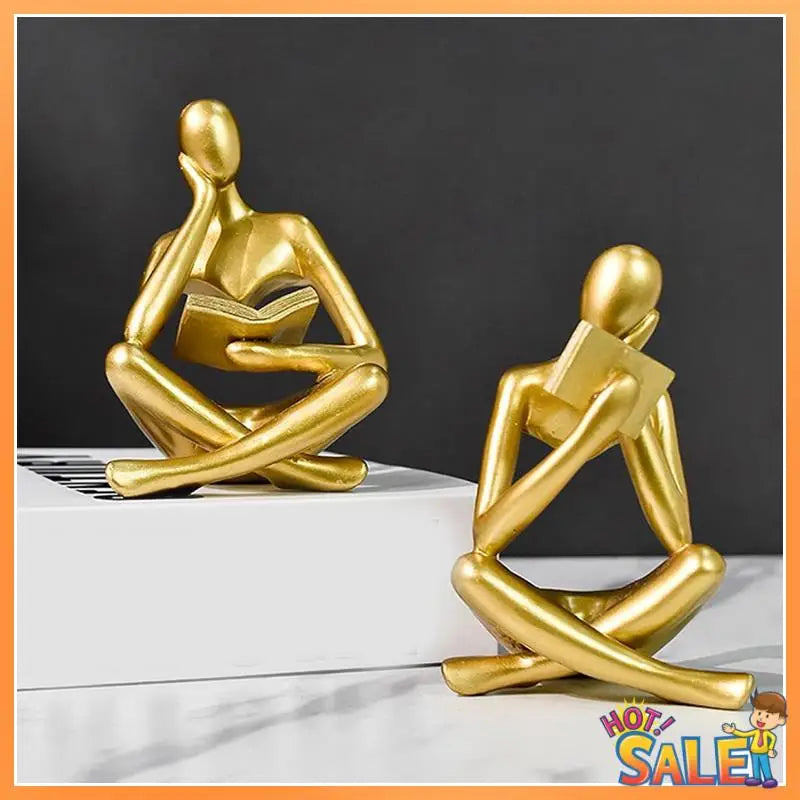 AB68 Thinkers Sculptures,Gold Thinkers Resin Statue Reading Ornament,Thinkers Sculpture Decoration, Modern Book Decor Durable A