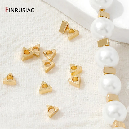 14K Gold Plated Brass 3mm Spacer Beads,Beads Separator,Metal Triangular Loose Beads For DIY Bracelet Necklace Making Accessories