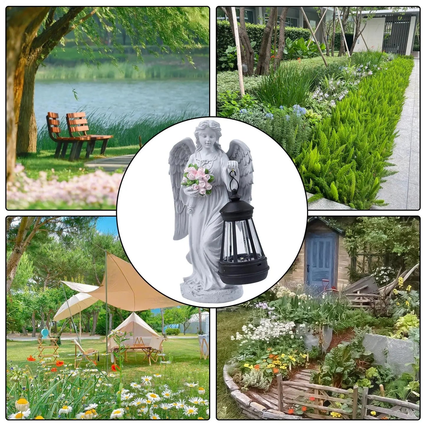 Solar Angels for Outside Garden Resin Whimsical Sculpture Decorative Memorial Flower Angel Statue for Patio Porch Front Yard