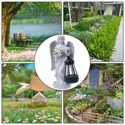 Solar Angels for Outside Garden Resin Whimsical Sculpture Decorative Memorial Flower Angel Statue for Patio Porch Front Yard