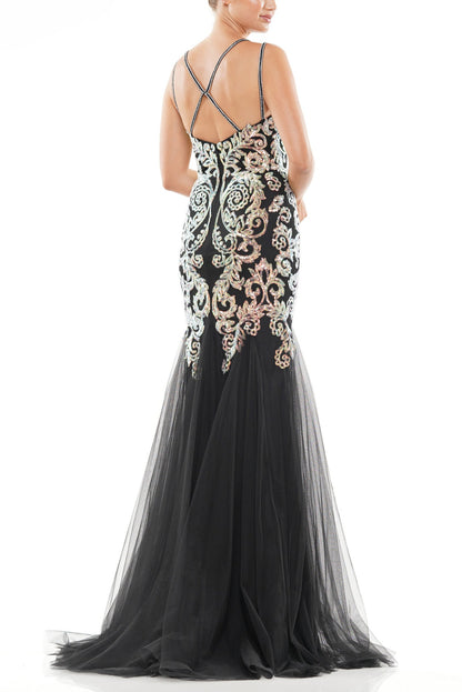 Colors Dress Sleeveless Embroidered Sequin Gown