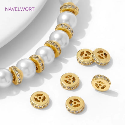 18K Gold Plated Round Wheel Spacer Beads For Jewelry,Beads Separators For Bracelets,DIY Beading Jewelry Making Accessories