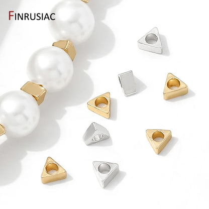14K Gold Plated Brass 3mm Spacer Beads,Beads Separator,Metal Triangular Loose Beads For DIY Bracelet Necklace Making Accessories