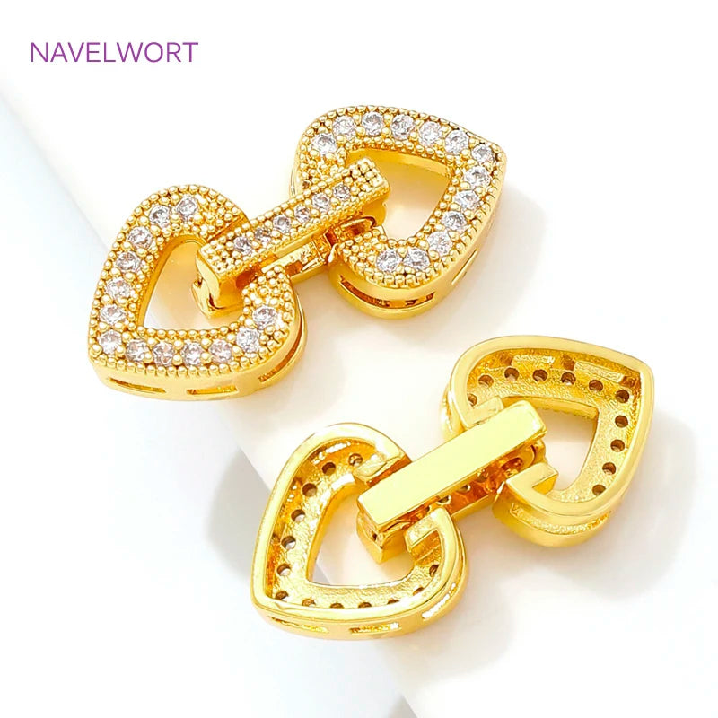 18K Gold Plated Inlaid Zircon Connector Clasp Fastener Brass Pearl Clasp Connector For Jewelry Making DIY Bracelet Accessories