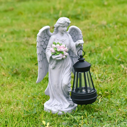 Solar Angels for Outside Garden Resin Whimsical Sculpture Decorative Memorial Flower Angel Statue for Patio Porch Front Yard