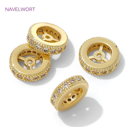 18K Gold Plated Round Wheel Spacer Beads For Jewelry,Beads Separators For Bracelets,DIY Beading Jewelry Making Accessories