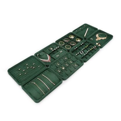 Velvet Jewelry Tray Set Multi-Compartment Storage for Rings Earrings Necklaces Watches Jewellery Organizer Tray Green