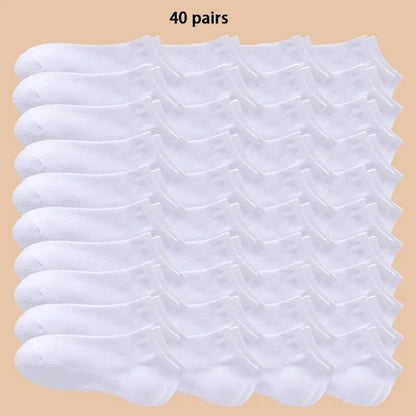 Unisex 40/20/10 Pairs of Solid Color Socks, Soft and Lightweight Ankle Socks, WOMEN'S Casual Boat Socks, Low Cut Ankle Socks