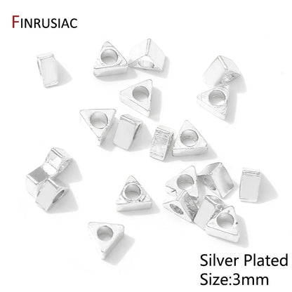14K Gold Plated Brass 3mm Spacer Beads,Beads Separator,Metal Triangular Loose Beads For DIY Bracelet Necklace Making Accessories
