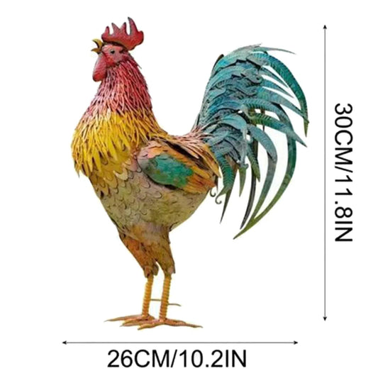Iron Rooster Sculpture Metal Rooster Décor Lifelike Metal Rooster Figurine Rust-Proof Iron Chicken Carved Sculpture Standing