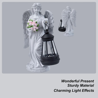 Solar Angels for Outside Garden Resin Whimsical Sculpture Decorative Memorial Flower Angel Statue for Patio Porch Front Yard