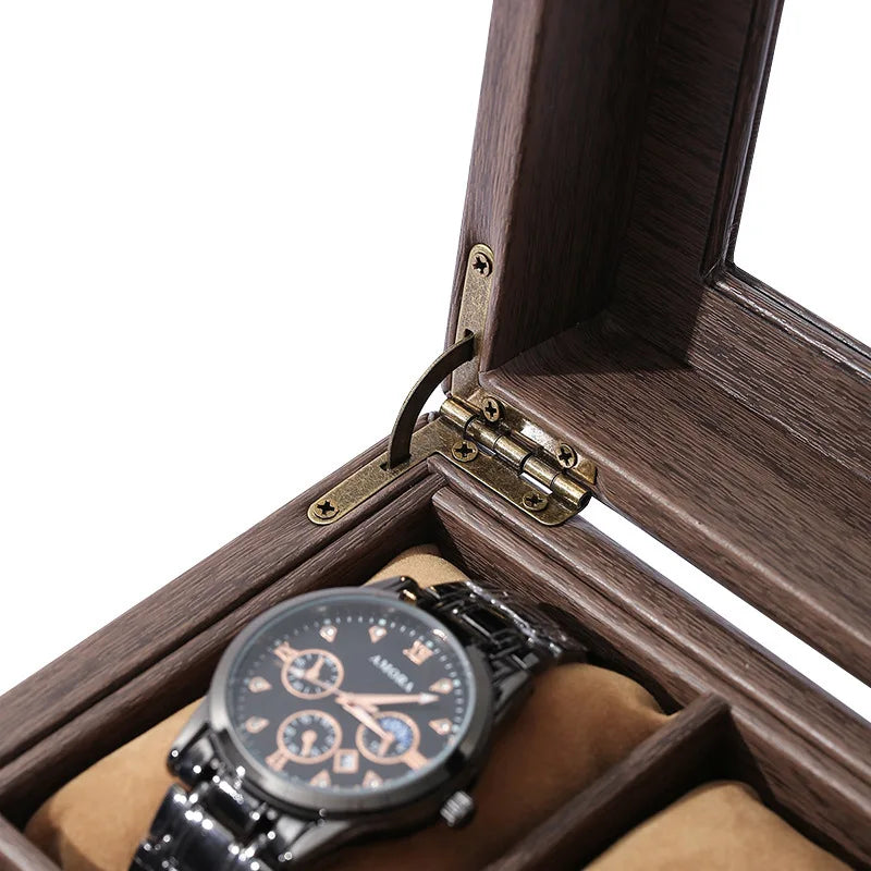 Wood Grain PU Leather Square 6-Bit Watch Storage Collection Display Box High-End Watch Jewelry Storage Box Men Jewellery Box