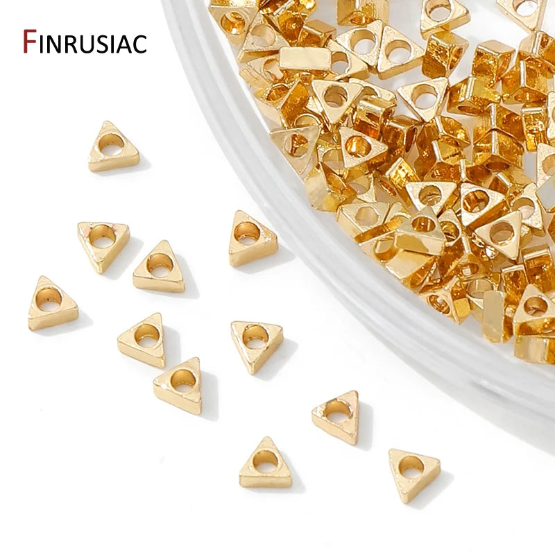 14K Gold Plated Brass 3mm Spacer Beads,Beads Separator,Metal Triangular Loose Beads For DIY Bracelet Necklace Making Accessories