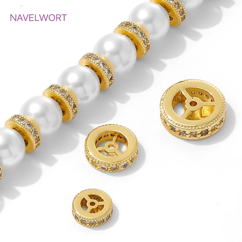 18K Gold Plated Round Wheel Spacer Beads For Jewelry,Beads Separators For Bracelets,DIY Beading Jewelry Making Accessories