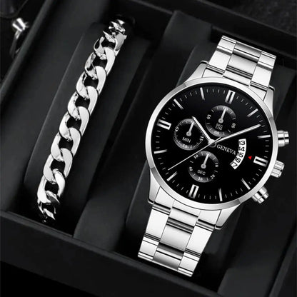 fashion calendar watch trend sports men's steel band wristwatch business pop hand jewellery set waterproof men's watch