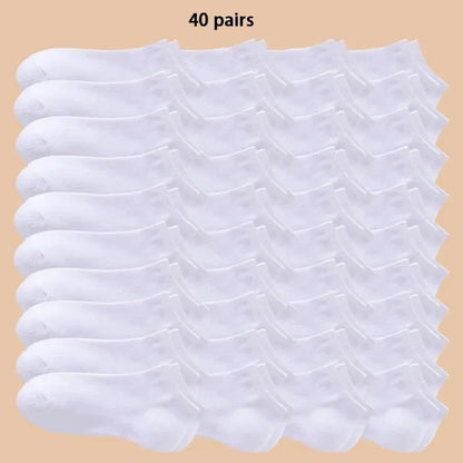Unisex 40/20/10 Pairs of Solid Color Socks, Soft and Lightweight Ankle Socks, WOMEN'S Casual Boat Socks, Low Cut Ankle Socks