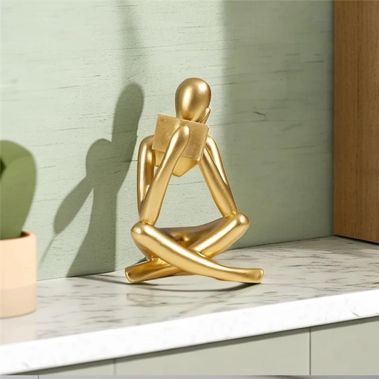 AB68 Thinkers Sculptures,Gold Thinkers Resin Statue Reading Ornament,Thinkers Sculpture Decoration, Modern Book Decor Durable A