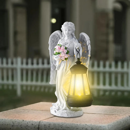 Solar Angels for Outside Garden Resin Whimsical Sculpture Decorative Memorial Flower Angel Statue for Patio Porch Front Yard