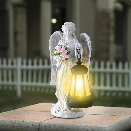 Solar Angels for Outside Garden Resin Whimsical Sculpture Decorative Memorial Flower Angel Statue for Patio Porch Front Yard