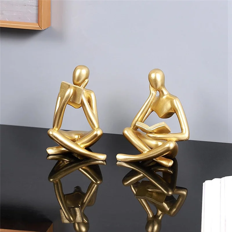 AB68 Thinkers Sculptures,Gold Thinkers Resin Statue Reading Ornament,Thinkers Sculpture Decoration, Modern Book Decor Durable A
