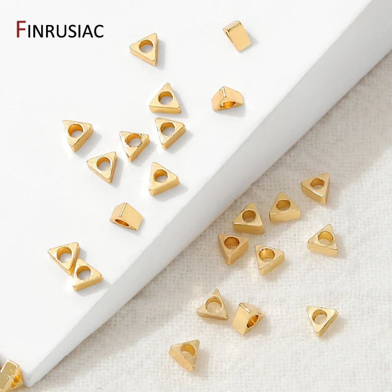 14K Gold Plated Brass 3mm Spacer Beads,Beads Separator,Metal Triangular Loose Beads For DIY Bracelet Necklace Making Accessories