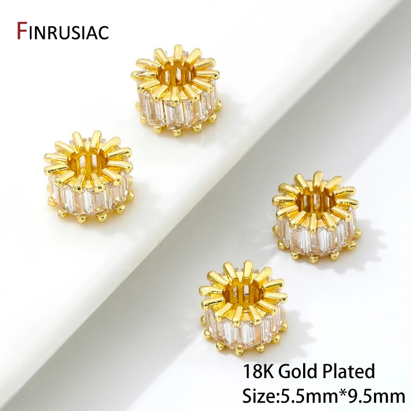18K Gold Plated Zircon Crystal Spacer Beads Accessories For Bracelets,Bead Separators For Jewelry Making DIY Beading Material