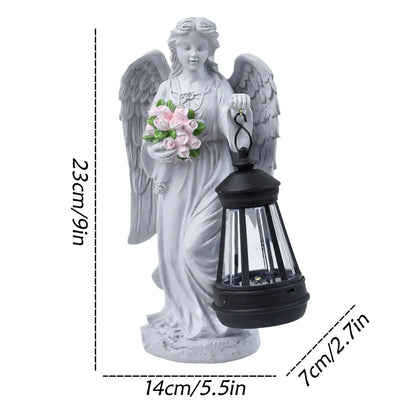 Solar Angels for Outside Garden Resin Whimsical Sculpture Decorative Memorial Flower Angel Statue for Patio Porch Front Yard