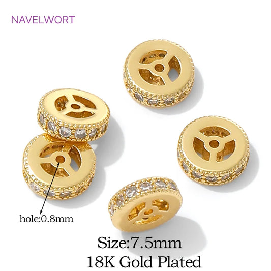 18K Gold Plated Round Wheel Spacer Beads For Jewelry,Beads Separators For Bracelets,DIY Beading Jewelry Making Accessories