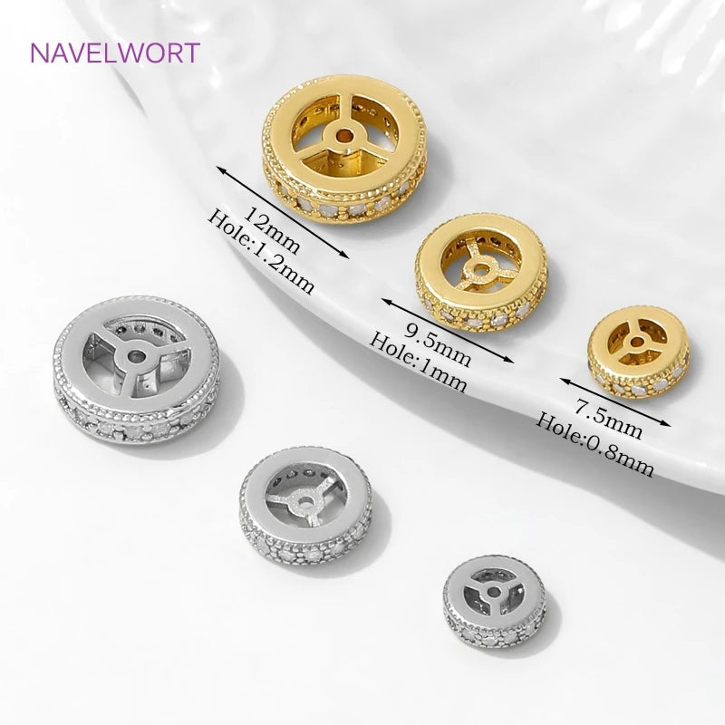18K Gold Plated Round Wheel Spacer Beads For Jewelry,Beads Separators For Bracelets,DIY Beading Jewelry Making Accessories