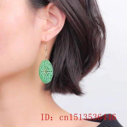 Original Natural Green Jade Emerald Bat Hollow Out Earrings Jewellery Fashion Accessories DIY Hand-Carved Woman Amulet Gifts