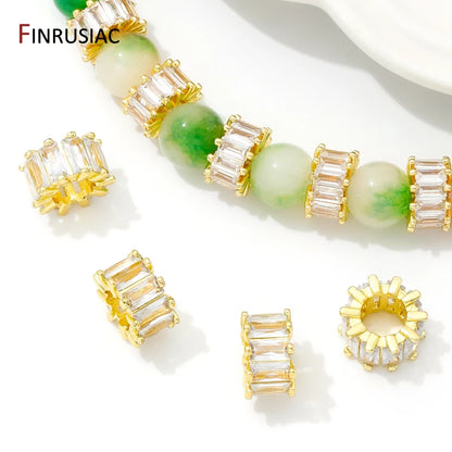 18K Gold Plated Zircon Crystal Spacer Beads Accessories For Bracelets,Bead Separators For Jewelry Making DIY Beading Material