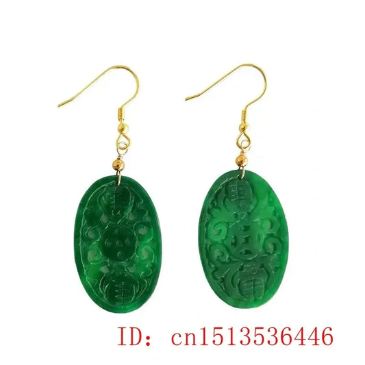 Original Natural Green Jade Emerald Bat Hollow Out Earrings Jewellery Fashion Accessories DIY Hand-Carved Woman Amulet Gifts