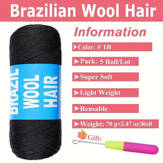 Black Brazilian Wool Hair Yarn for Braids