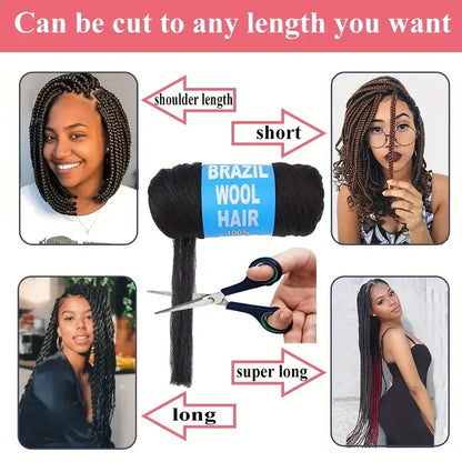 Black Brazilian Wool Hair Yarn for Braids