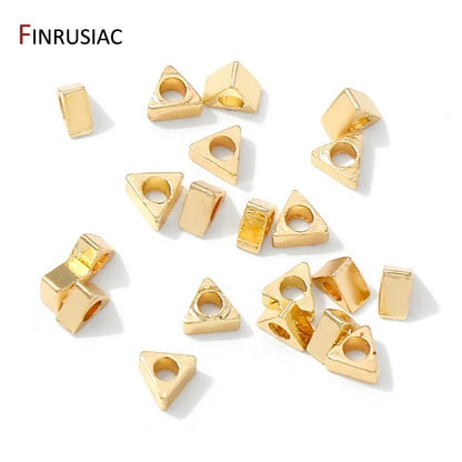 14K Gold Plated Brass 3mm Spacer Beads,Beads Separator,Metal Triangular Loose Beads For DIY Bracelet Necklace Making Accessories