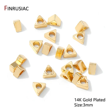 14K Gold Plated Brass 3mm Spacer Beads,Beads Separator,Metal Triangular Loose Beads For DIY Bracelet Necklace Making Accessories