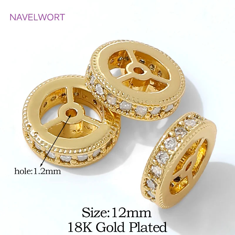18K Gold Plated Round Wheel Spacer Beads For Jewelry,Beads Separators For Bracelets,DIY Beading Jewelry Making Accessories