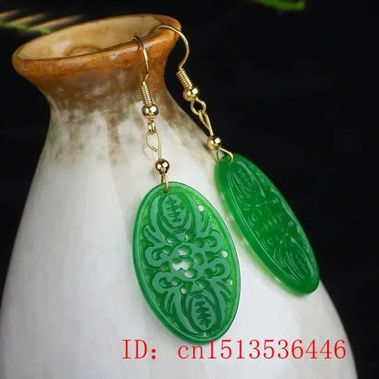 Original Natural Green Jade Emerald Bat Hollow Out Earrings Jewellery Fashion Accessories DIY Hand-Carved Woman Amulet Gifts