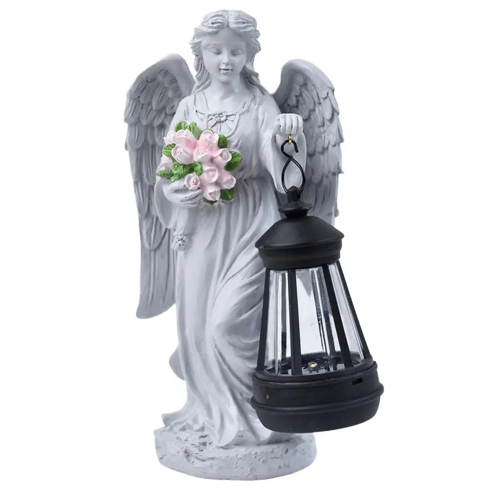 Solar Angels for Outside Garden Resin Whimsical Sculpture Decorative Memorial Flower Angel Statue for Patio Porch Front Yard