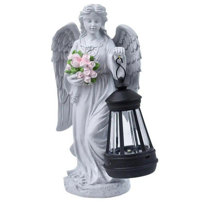 Solar Angels for Outside Garden Resin Whimsical Sculpture Decorative Memorial Flower Angel Statue for Patio Porch Front Yard