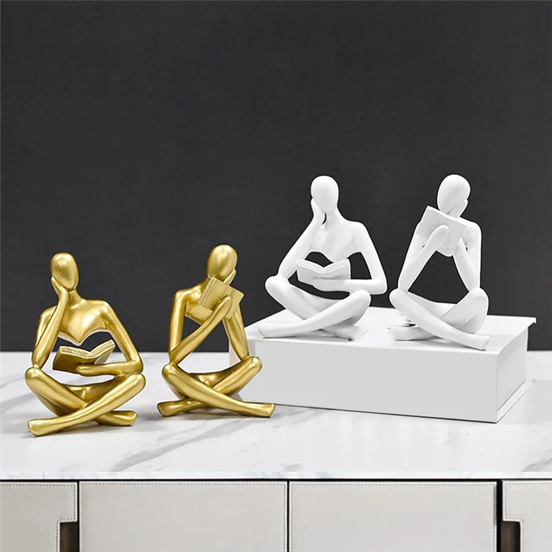 AB68 Thinkers Sculptures,Gold Thinkers Resin Statue Reading Ornament,Thinkers Sculpture Decoration, Modern Book Decor Durable A