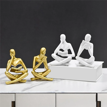 AB68 Thinkers Sculptures,Gold Thinkers Resin Statue Reading Ornament,Thinkers Sculpture Decoration, Modern Book Decor Durable A